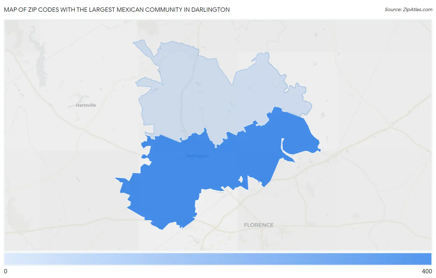 Zip Codes with the Largest Mexican Community in Darlington Map