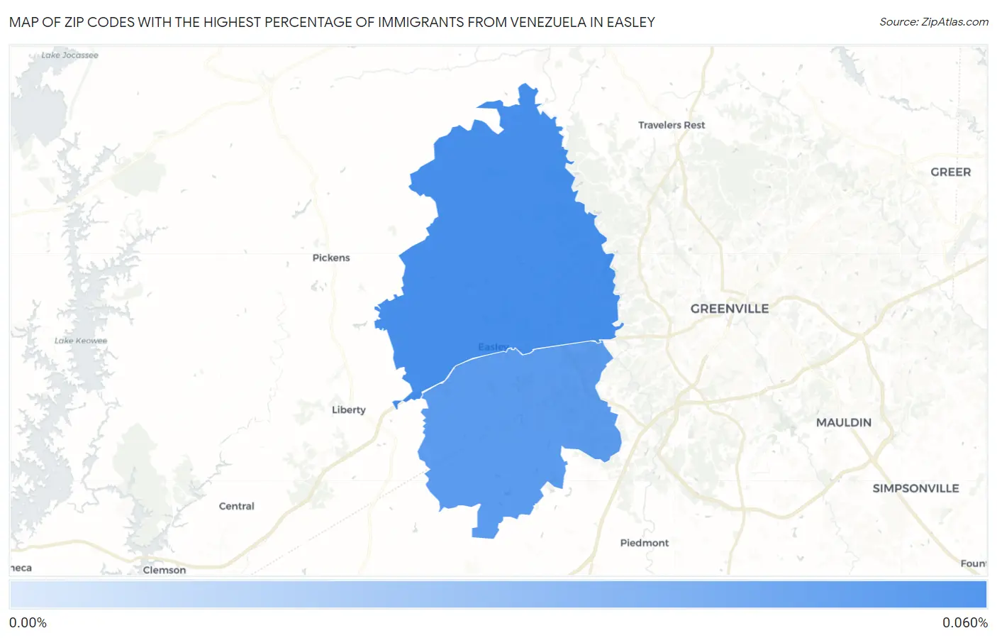 Zip Codes with the Highest Percentage of Immigrants from Venezuela in Easley Map
