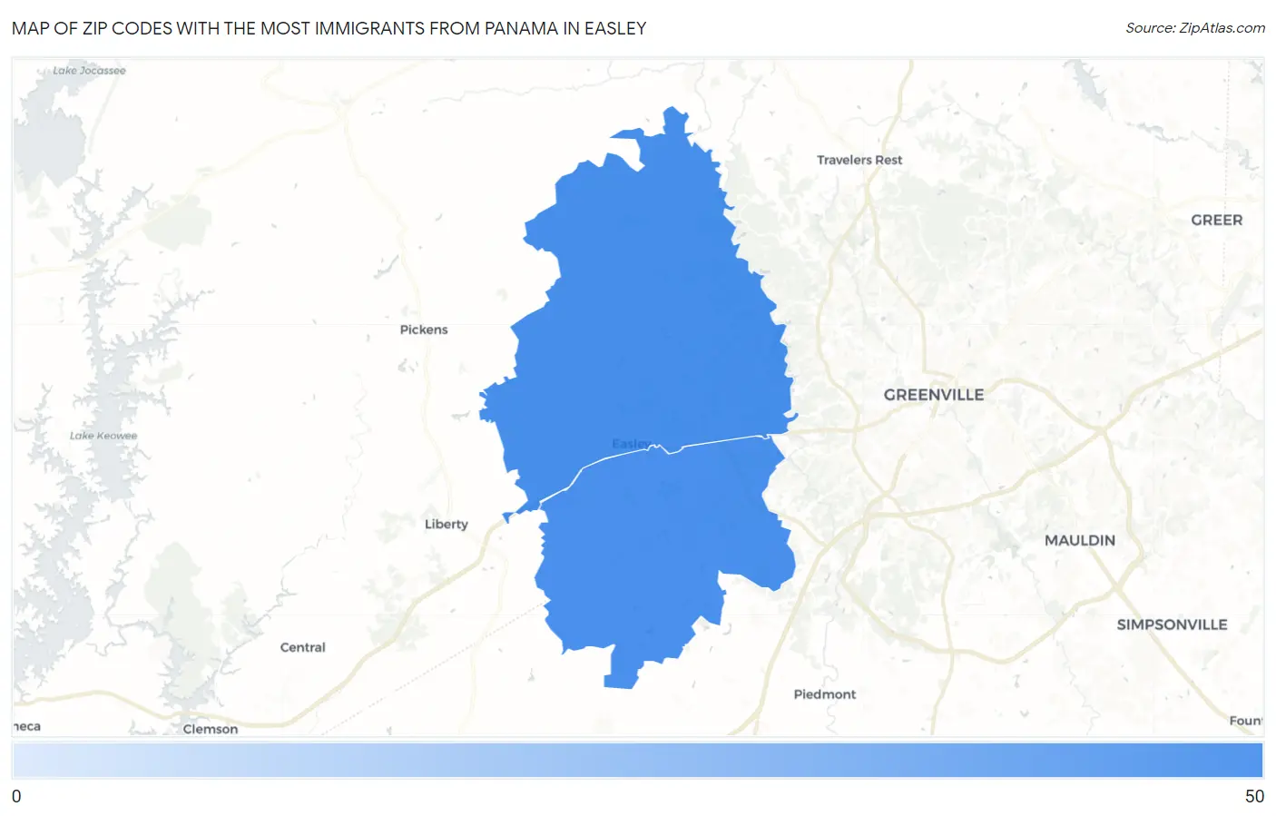Zip Codes with the Most Immigrants from Panama in Easley Map
