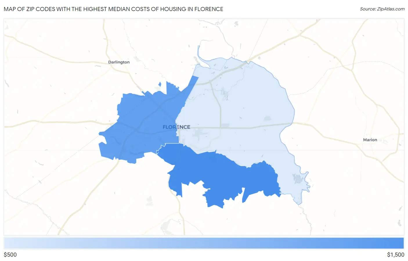 Zip Codes with the Highest Median Costs of Housing in Florence Map