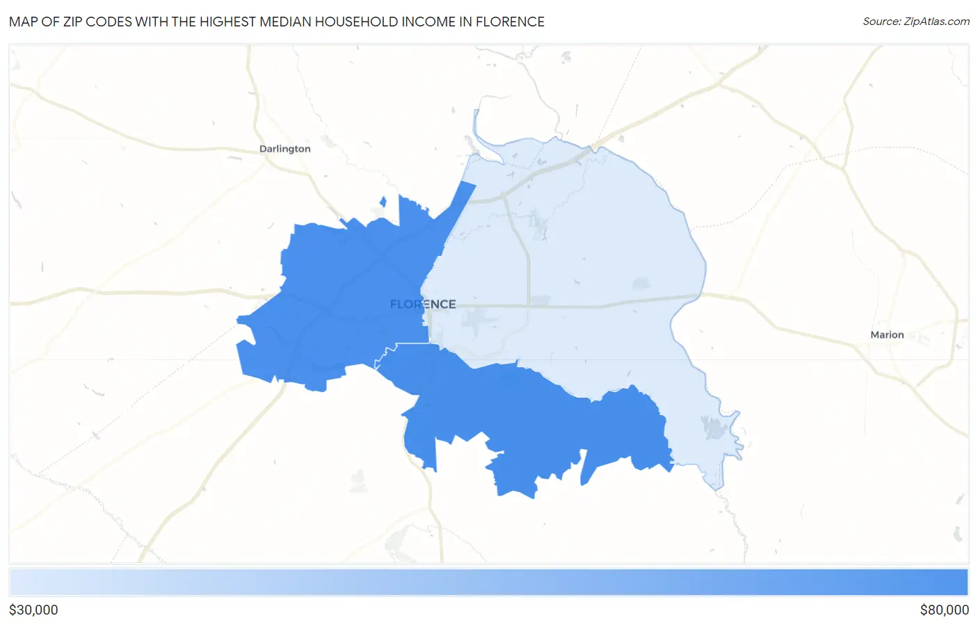 Zip Codes with the Highest Median Household Income in Florence Map