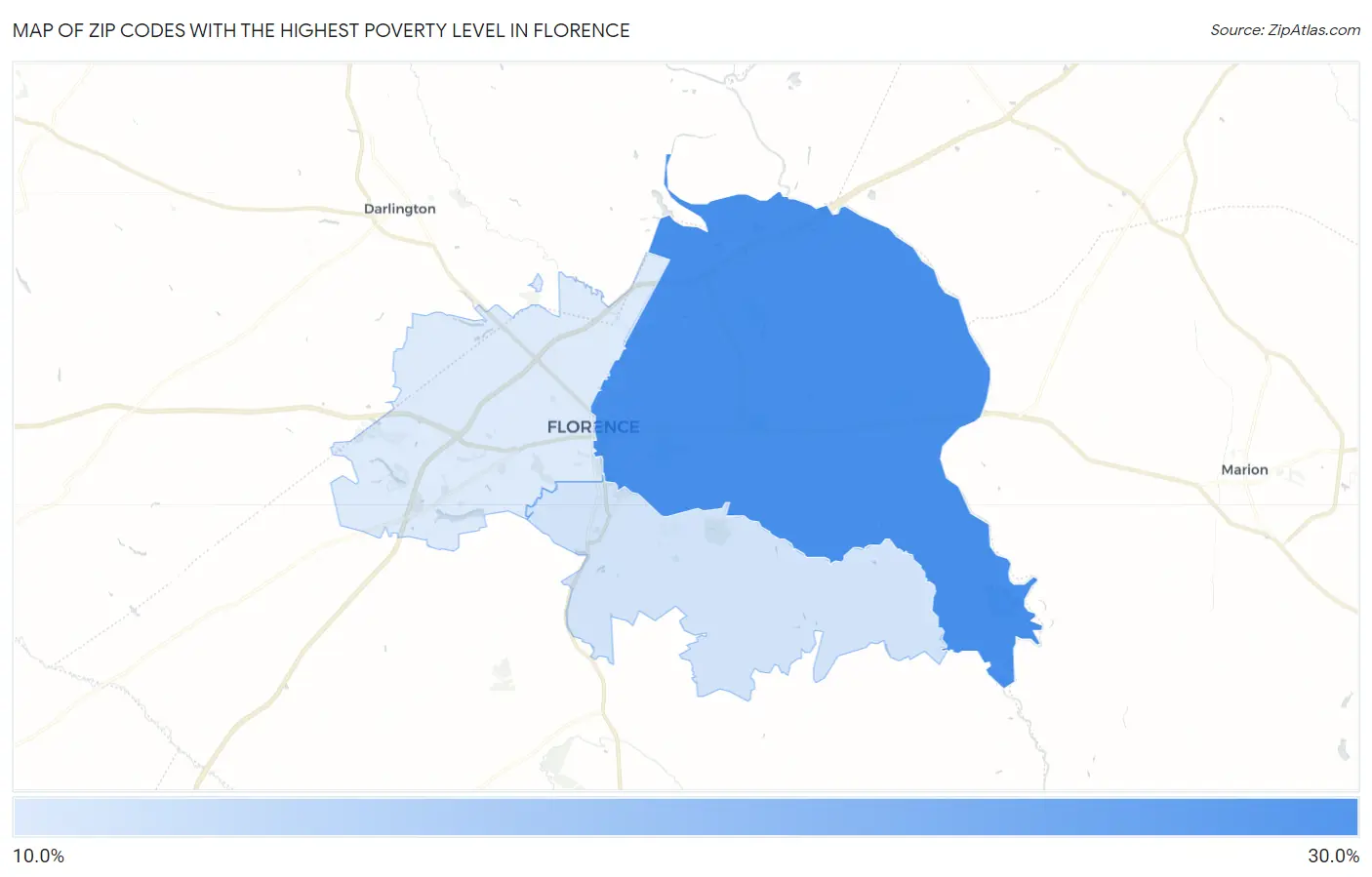 Zip Codes with the Highest Poverty Level in Florence Map
