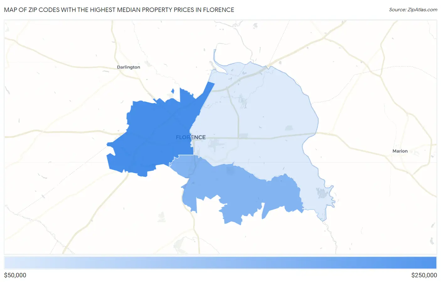Zip Codes with the Highest Median Property Prices in Florence Map