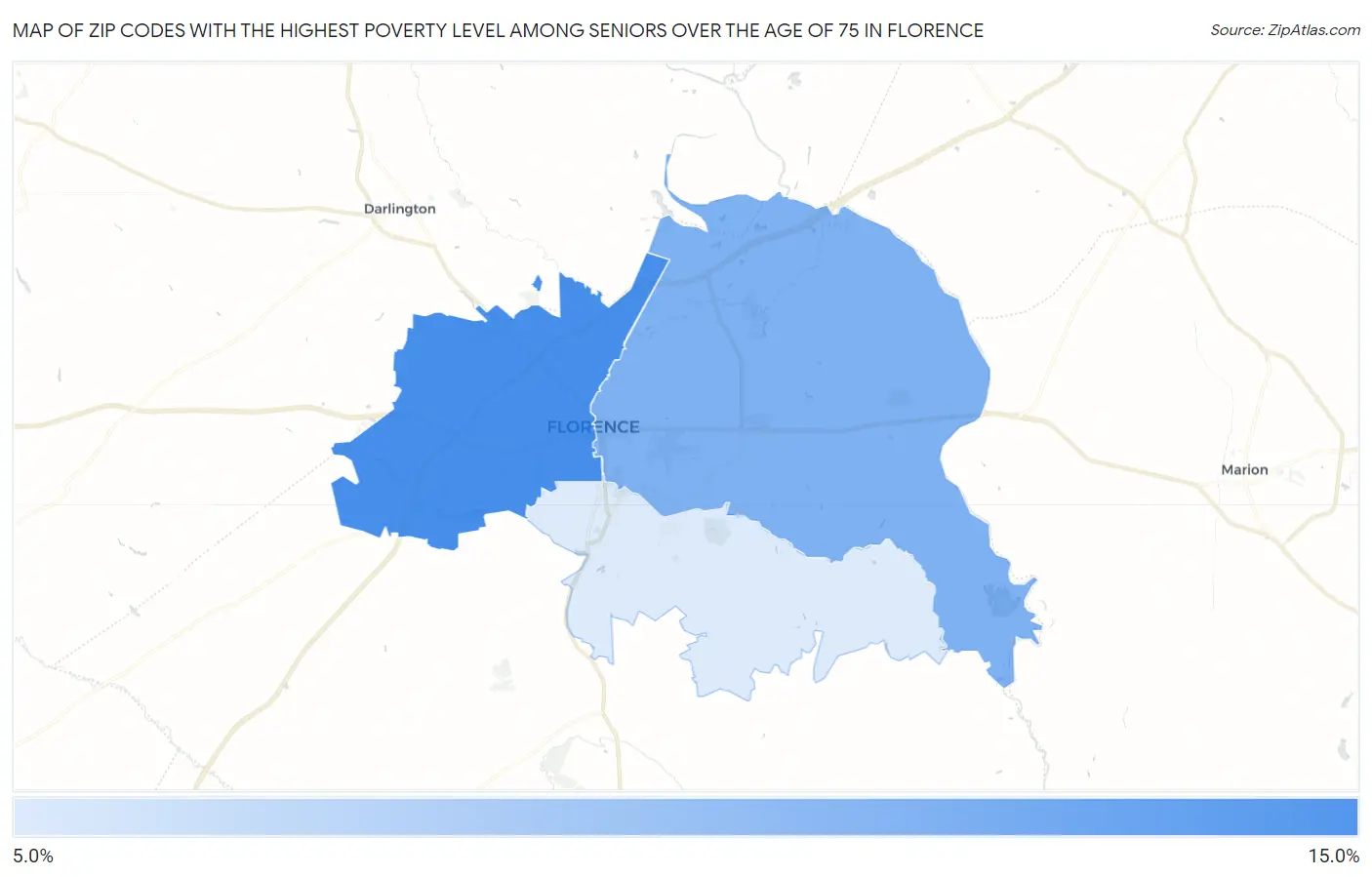 Zip Codes with the Highest Poverty Level Among Seniors Over the Age of 75 in Florence Map