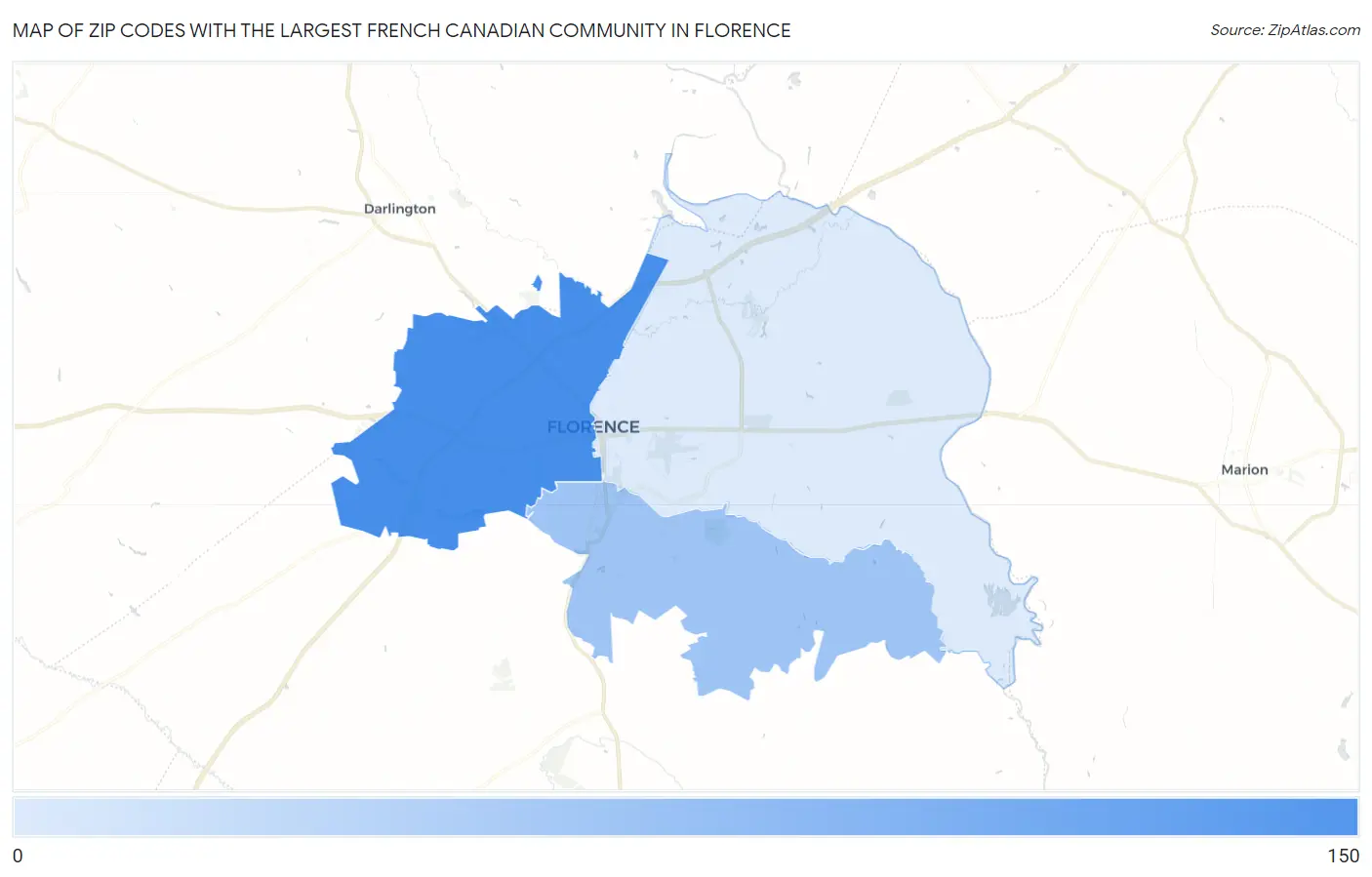 Zip Codes with the Largest French Canadian Community in Florence Map