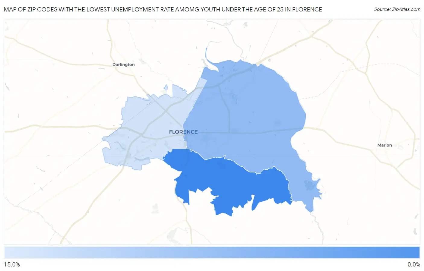 Zip Codes with the Lowest Unemployment Rate Amomg Youth Under the Age of 25 in Florence Map