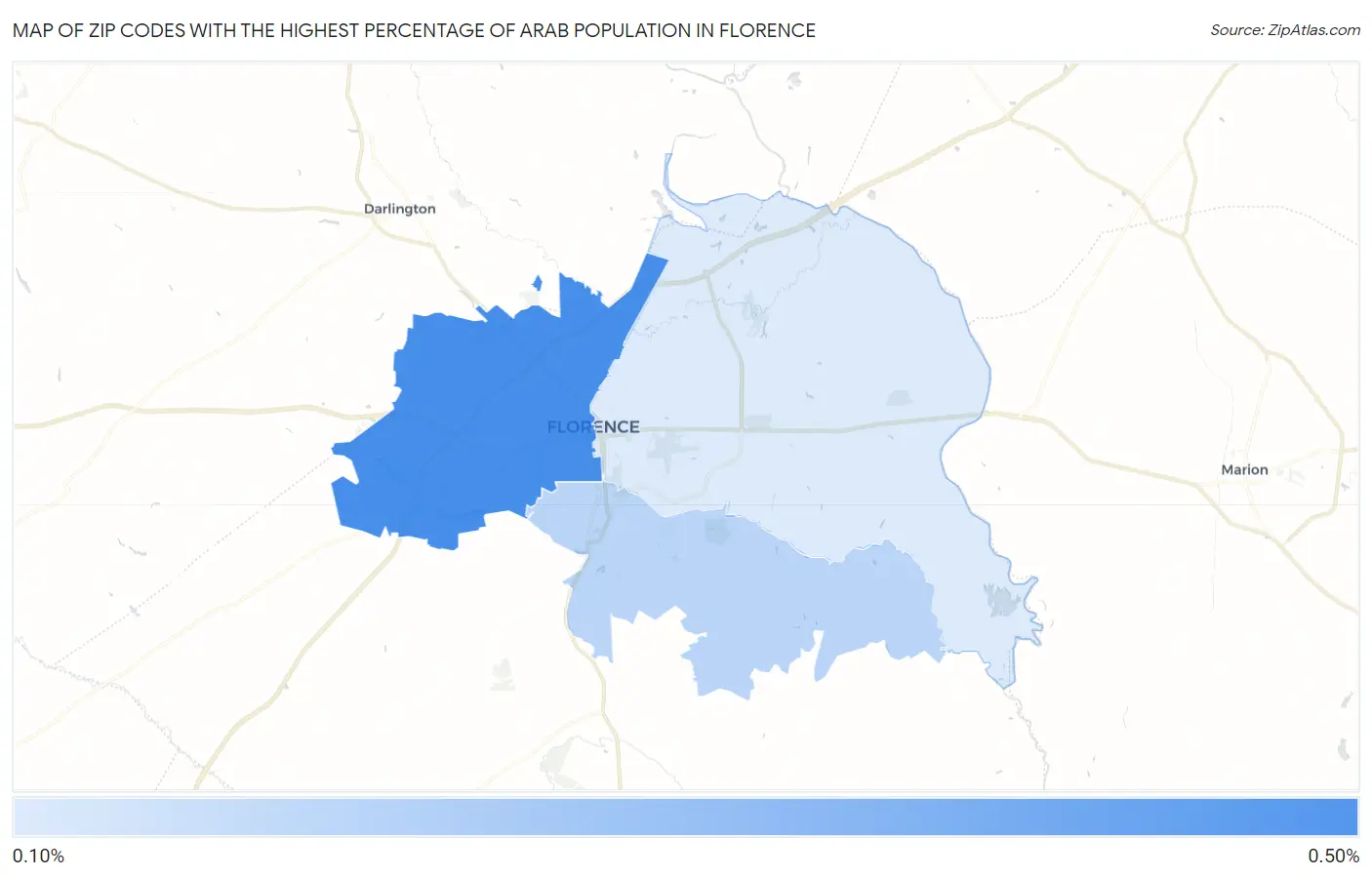 Zip Codes with the Highest Percentage of Arab Population in Florence Map