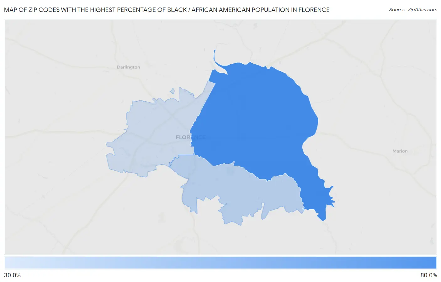 Zip Codes with the Highest Percentage of Black / African American Population in Florence Map