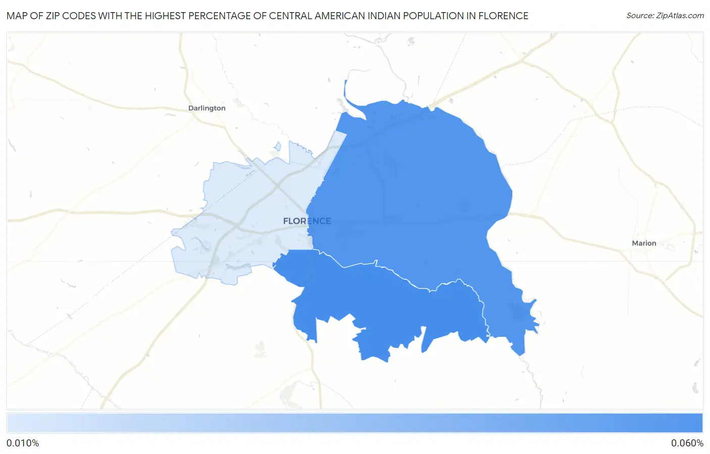 Zip Codes with the Highest Percentage of Central American Indian Population in Florence Map