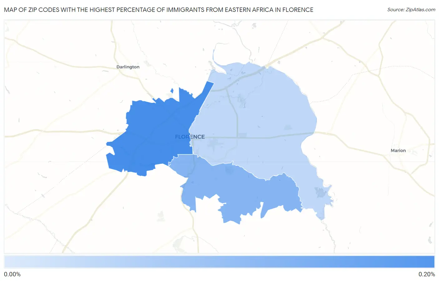Zip Codes with the Highest Percentage of Immigrants from Eastern Africa in Florence Map