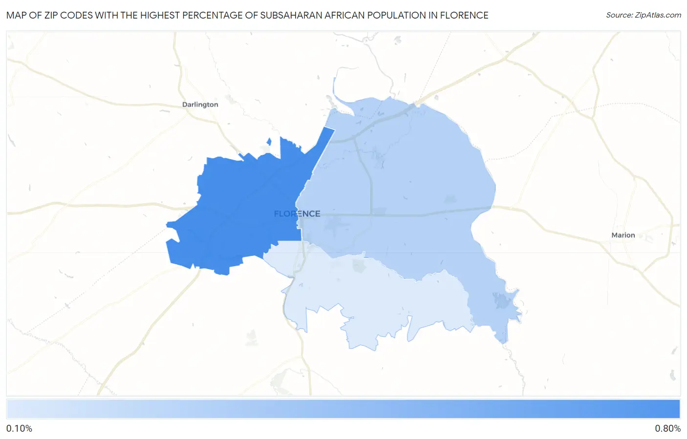 Zip Codes with the Highest Percentage of Subsaharan African Population in Florence Map
