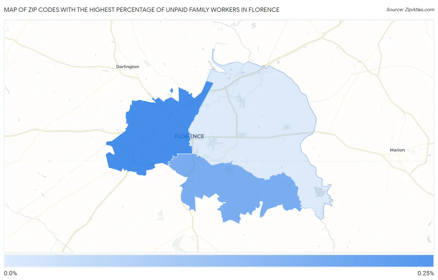 Zip Codes with the Highest Percentage of Unpaid Family Workers in Florence Map