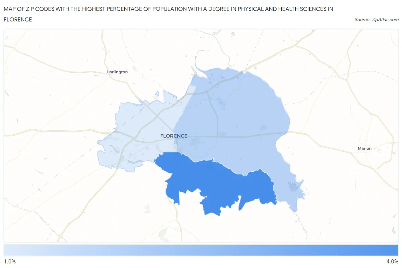 Zip Codes with the Highest Percentage of Population with a Degree in Physical and Health Sciences in Florence Map