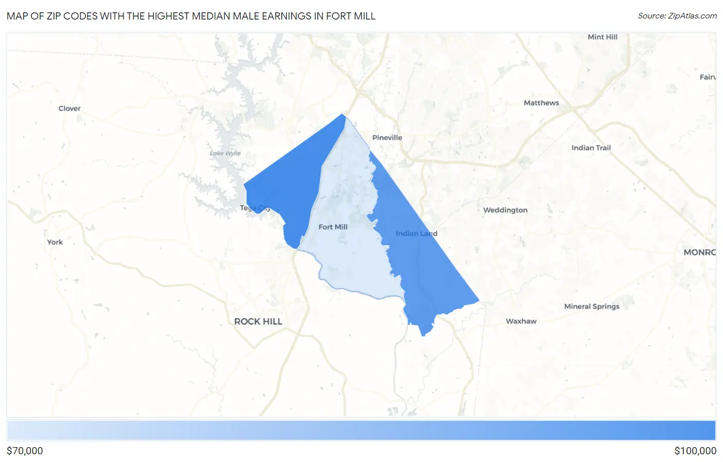 Zip Codes with the Highest Median Male Earnings in Fort Mill Map