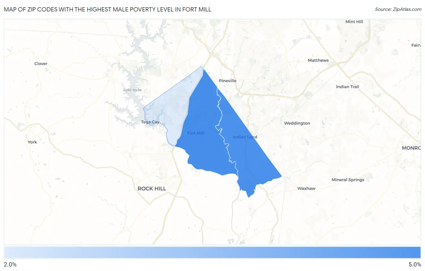 Zip Codes with the Highest Male Poverty Level in Fort Mill Map