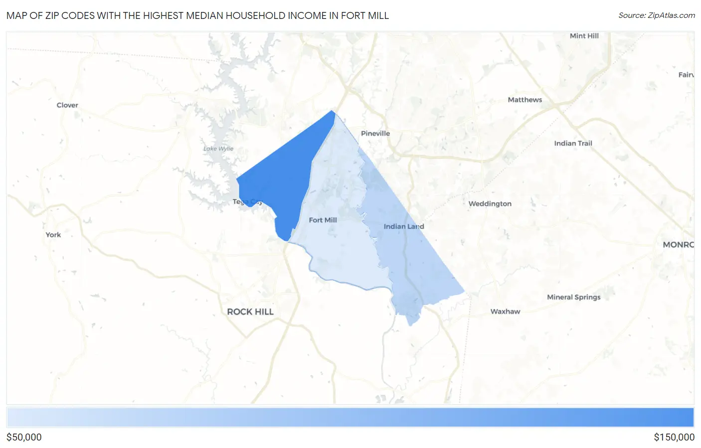 Zip Codes with the Highest Median Household Income in Fort Mill Map