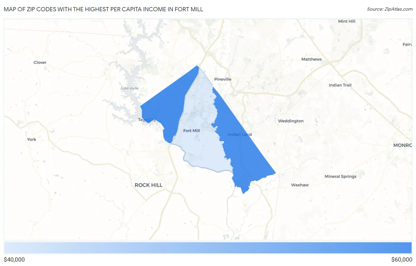 Zip Codes with the Highest Per Capita Income in Fort Mill Map