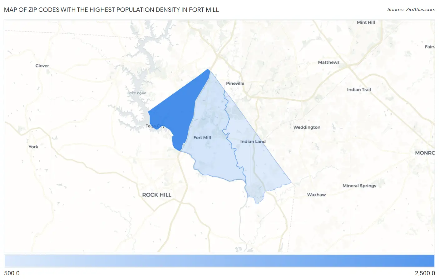 Zip Codes with the Highest Population Density in Fort Mill Map