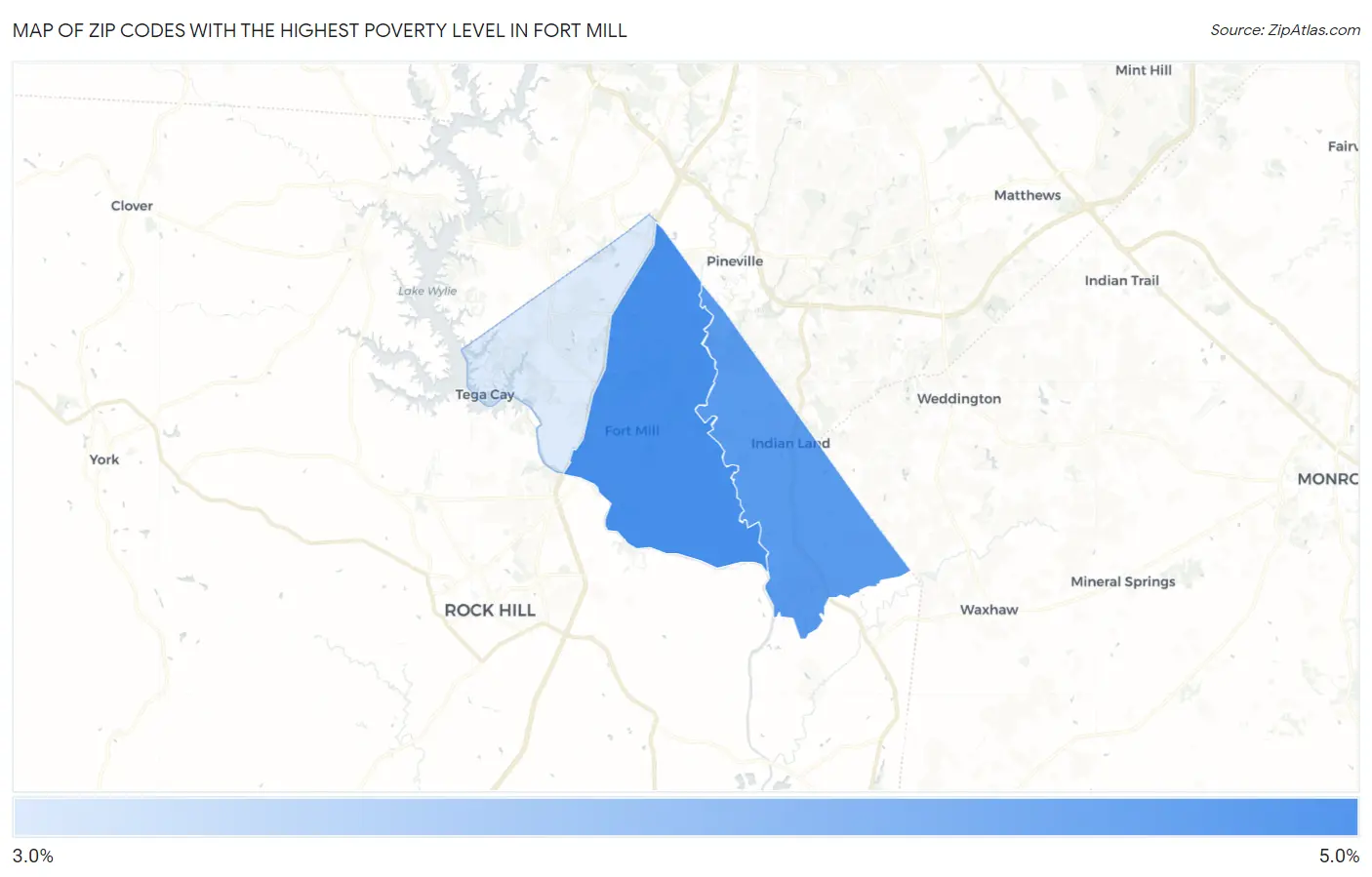 Zip Codes with the Highest Poverty Level in Fort Mill Map