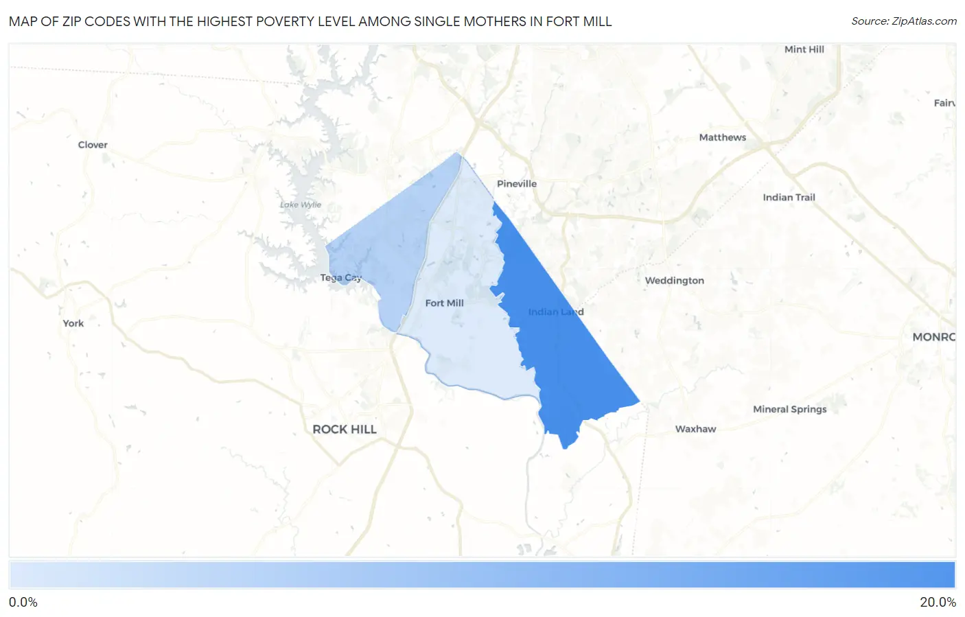 Zip Codes with the Highest Poverty Level Among Single Mothers in Fort Mill Map