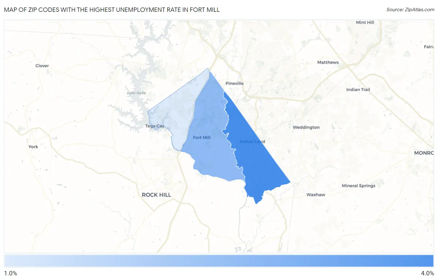 Zip Codes with the Highest Unemployment Rate in Fort Mill Map