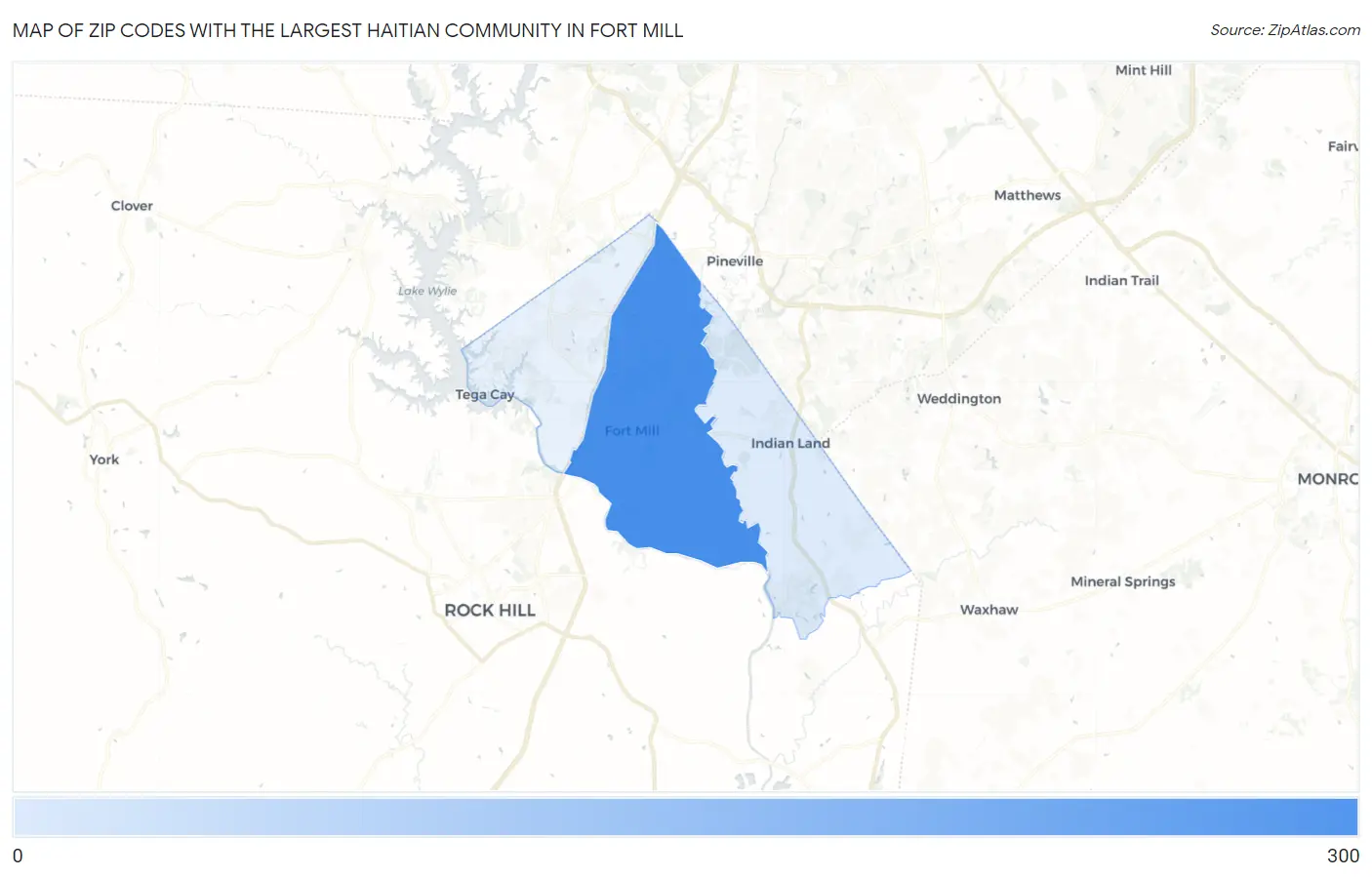 Zip Codes with the Largest Haitian Community in Fort Mill Map