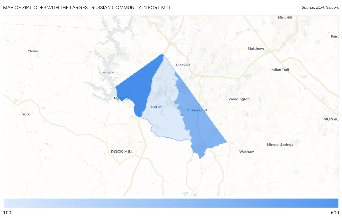 Zip Codes with the Largest Russian Community in Fort Mill Map