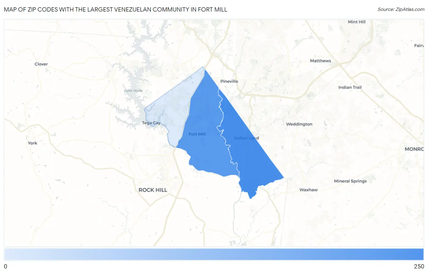 Zip Codes with the Largest Venezuelan Community in Fort Mill Map