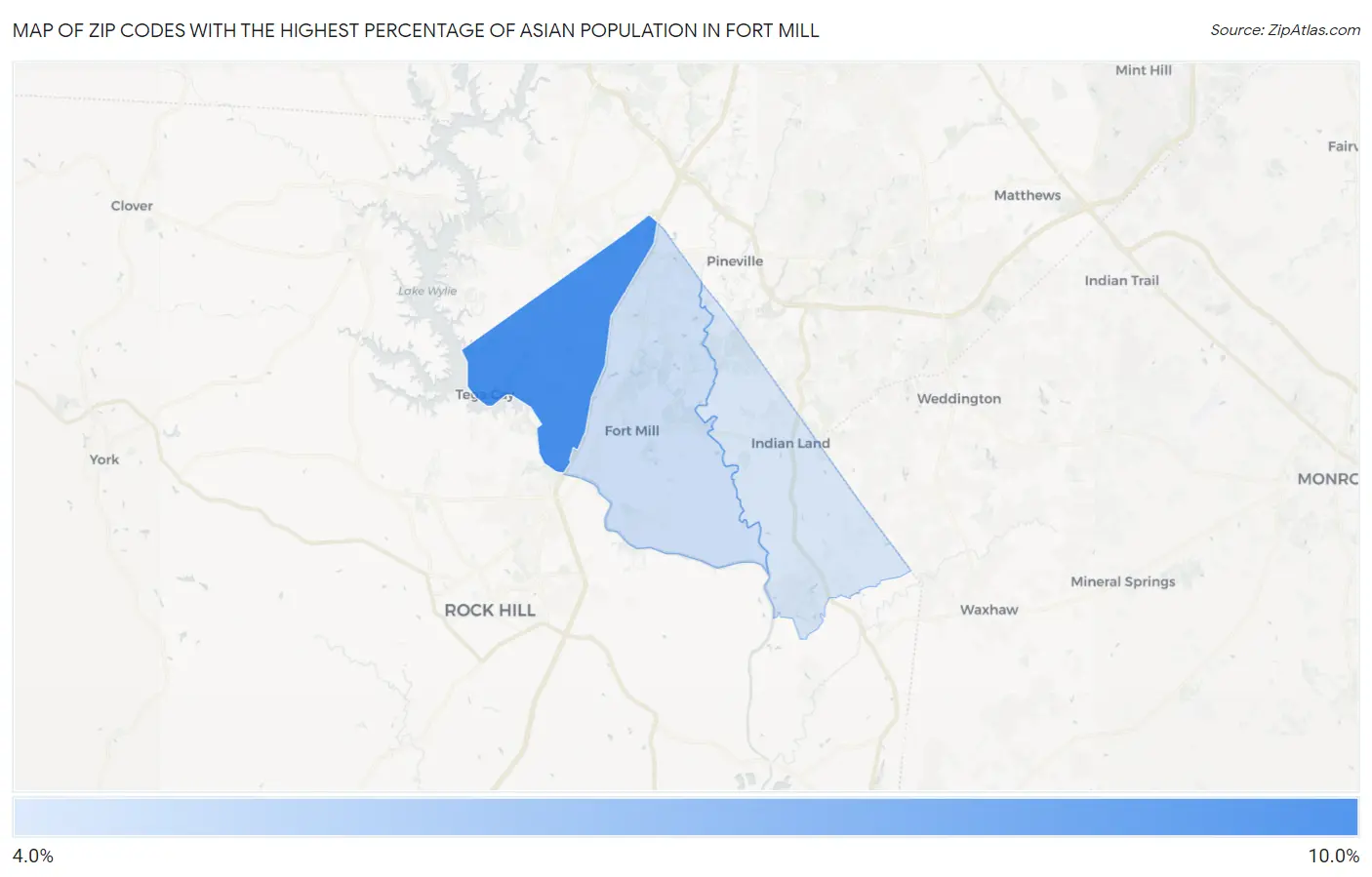Zip Codes with the Highest Percentage of Asian Population in Fort Mill Map