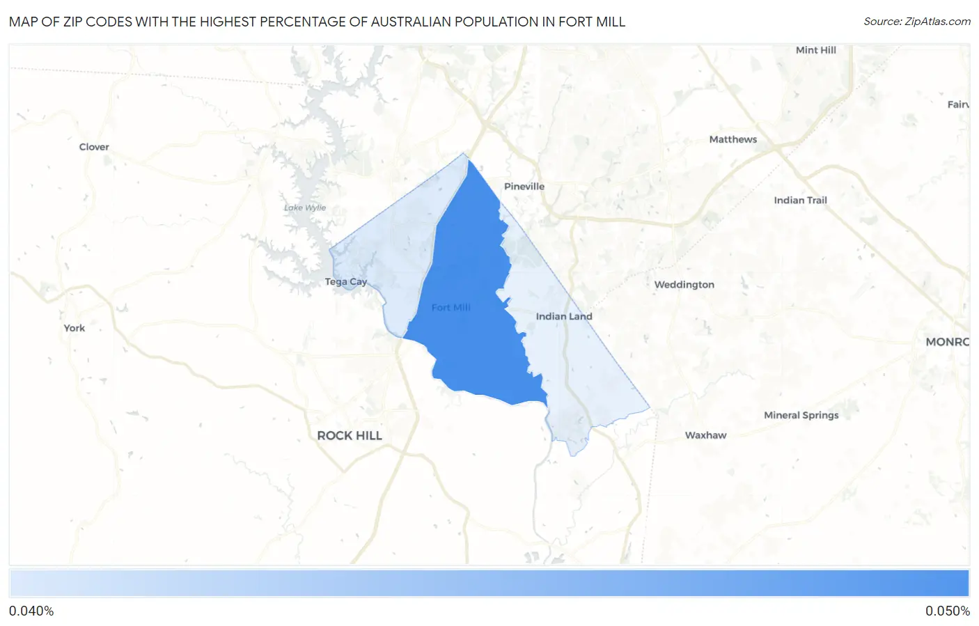 Zip Codes with the Highest Percentage of Australian Population in Fort Mill Map