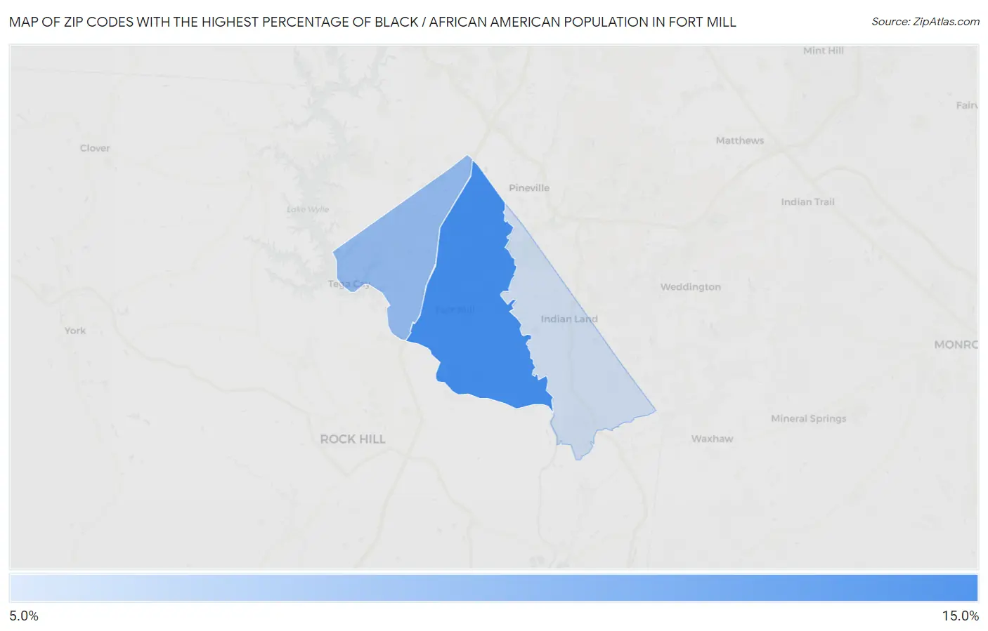 Zip Codes with the Highest Percentage of Black / African American Population in Fort Mill Map