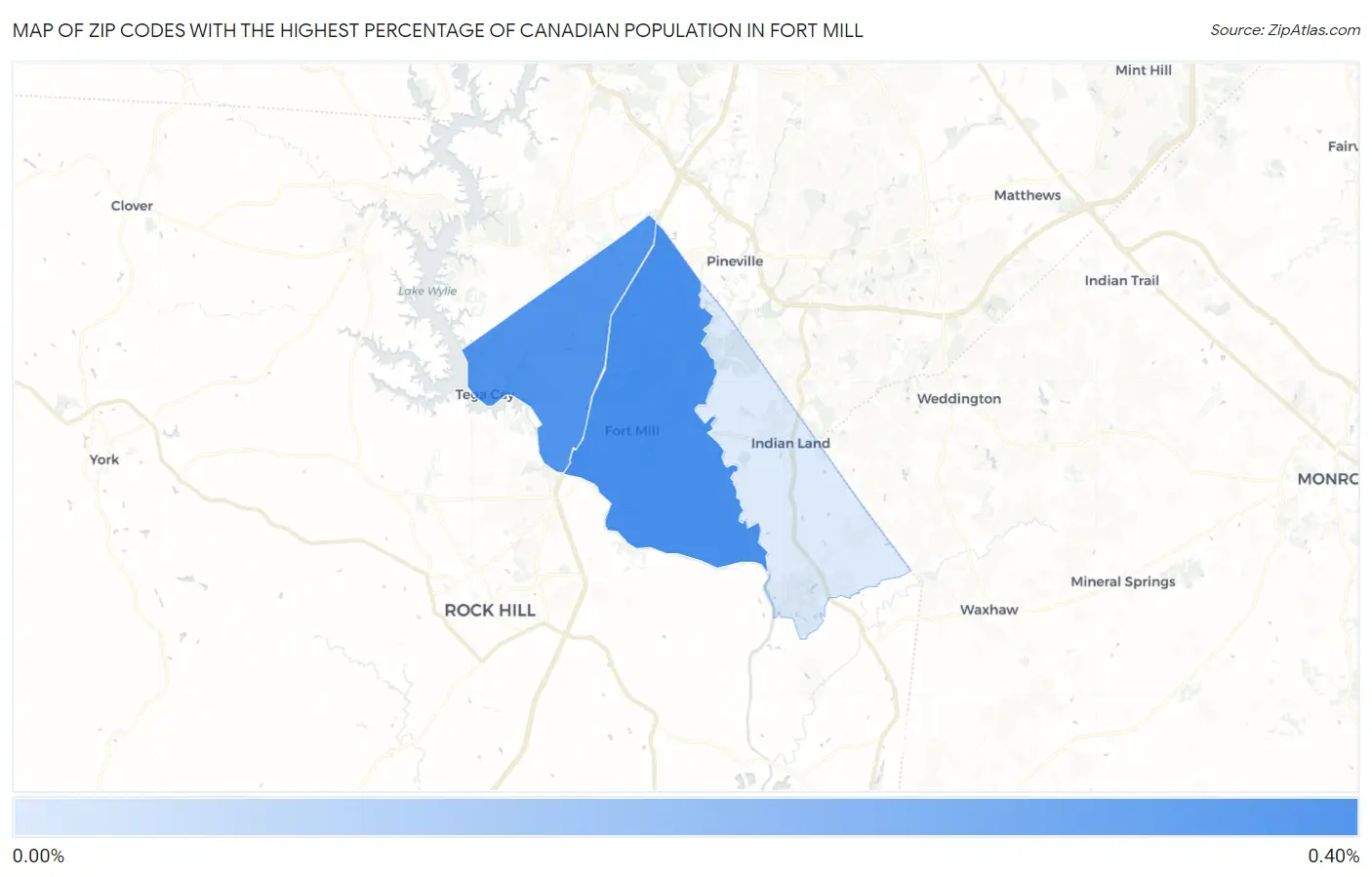Zip Codes with the Highest Percentage of Canadian Population in Fort Mill Map