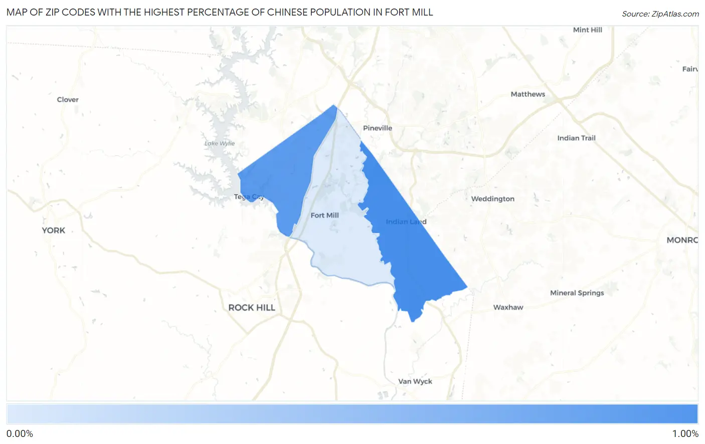 Zip Codes with the Highest Percentage of Chinese Population in Fort Mill Map