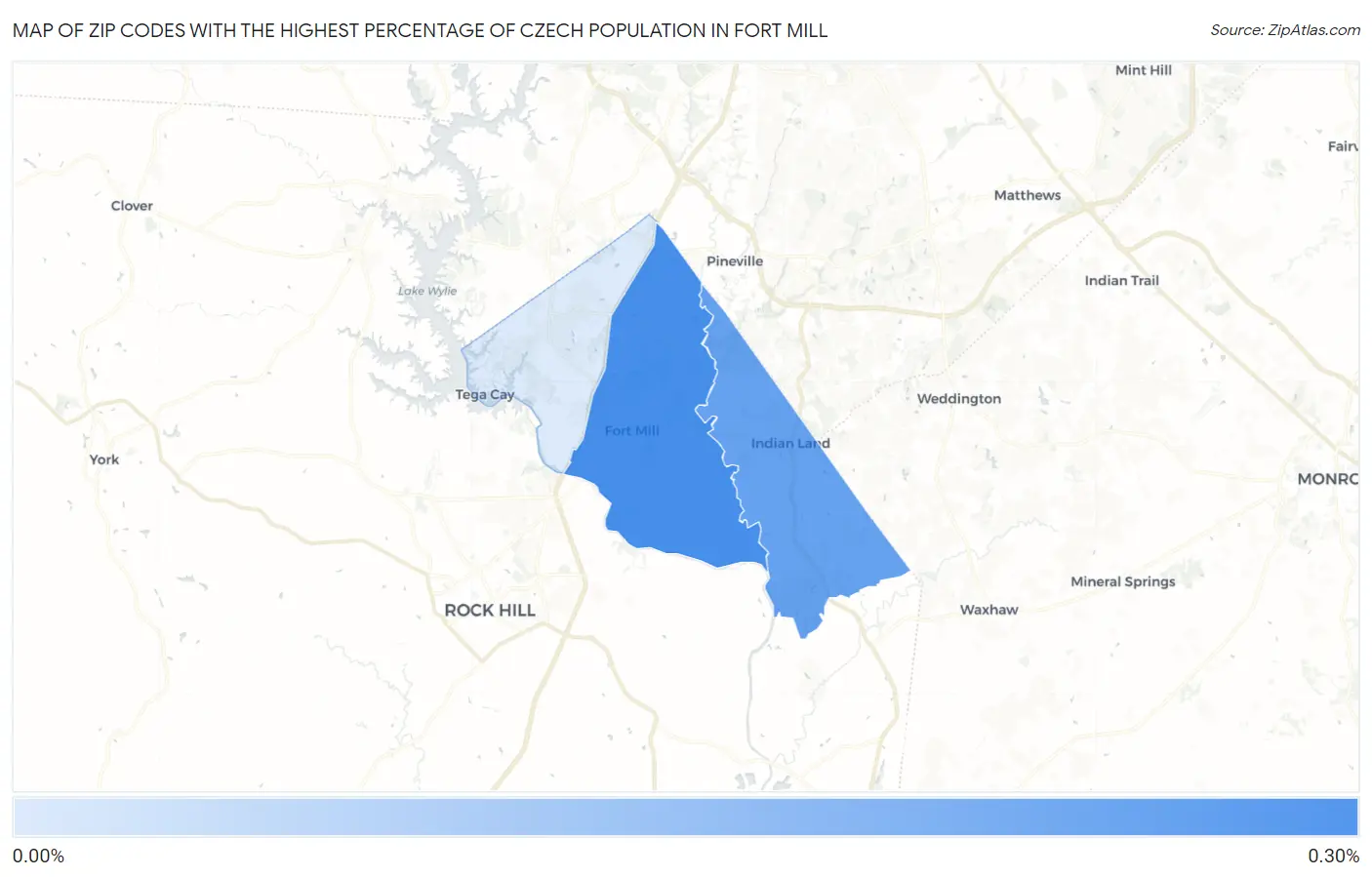 Zip Codes with the Highest Percentage of Czech Population in Fort Mill Map