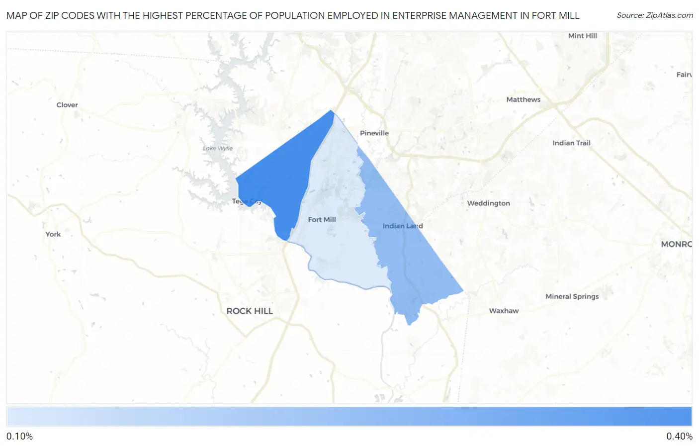 Zip Codes with the Highest Percentage of Population Employed in Enterprise Management in Fort Mill Map