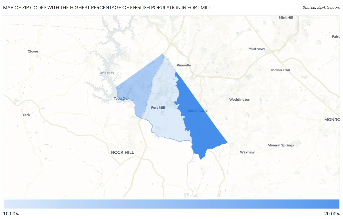Zip Codes with the Highest Percentage of English Population in Fort Mill Map