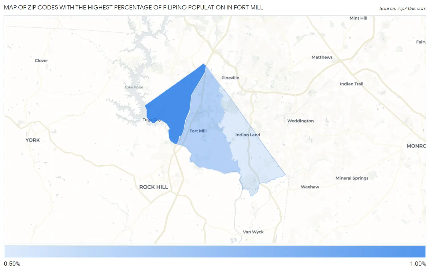 Zip Codes with the Highest Percentage of Filipino Population in Fort Mill Map