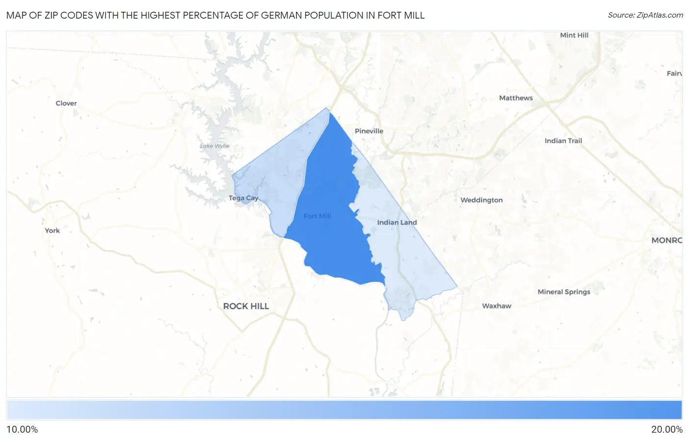 Zip Codes with the Highest Percentage of German Population in Fort Mill Map