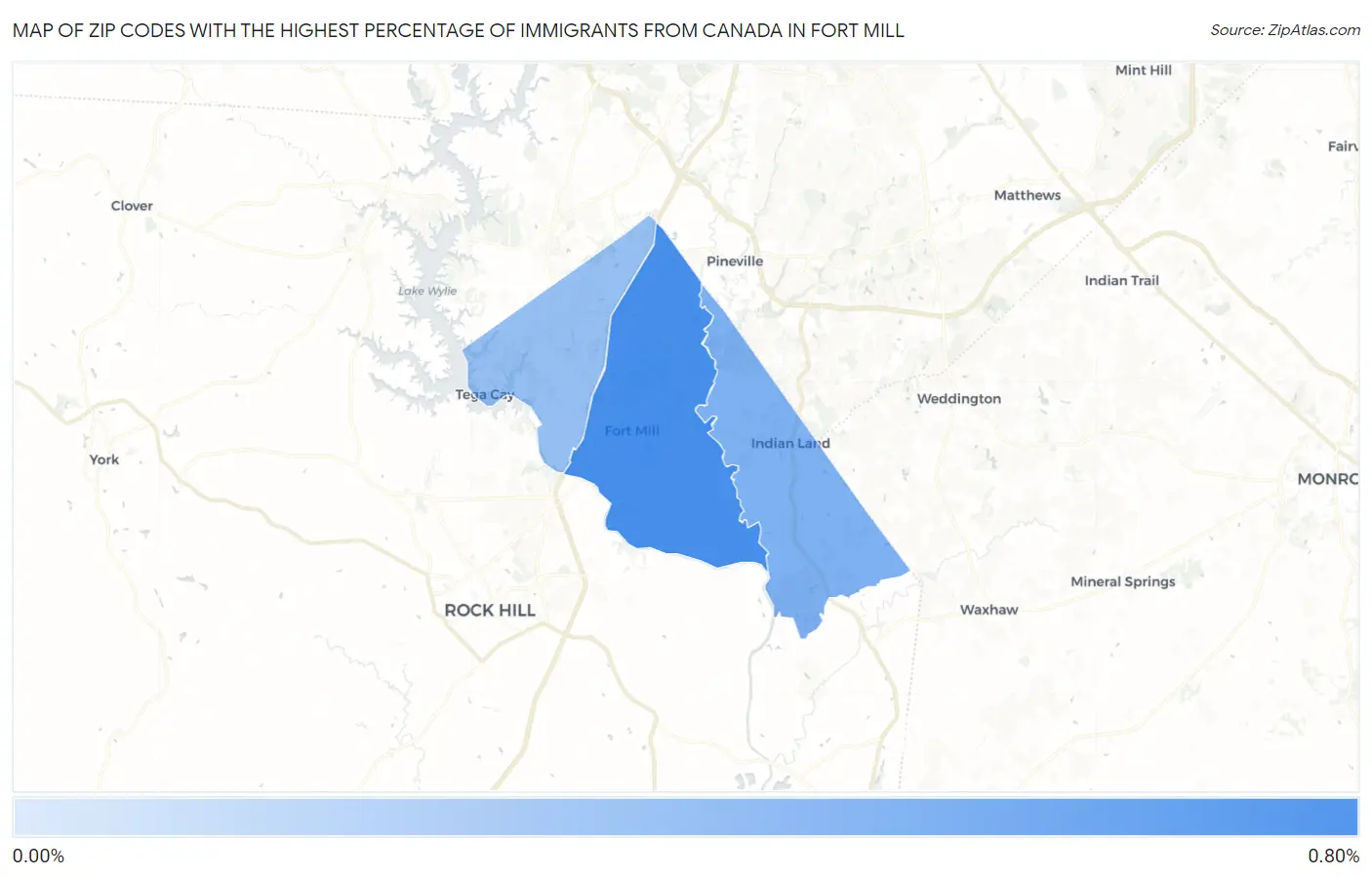 Zip Codes with the Highest Percentage of Immigrants from Canada in Fort Mill Map