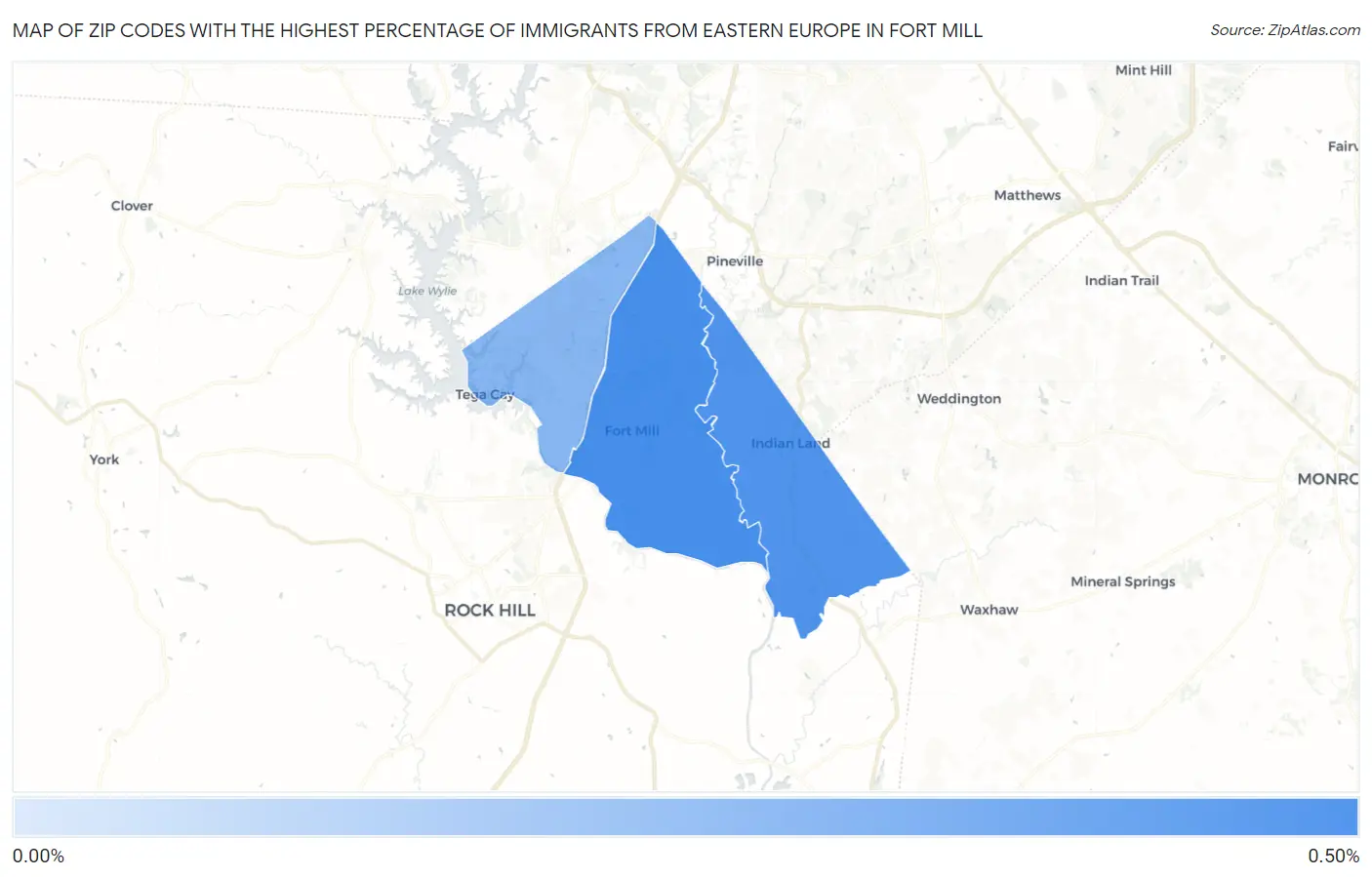Zip Codes with the Highest Percentage of Immigrants from Eastern Europe in Fort Mill Map