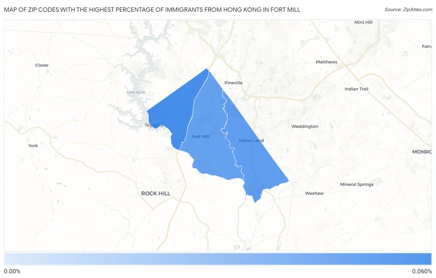 Zip Codes with the Highest Percentage of Immigrants from Hong Kong in Fort Mill Map