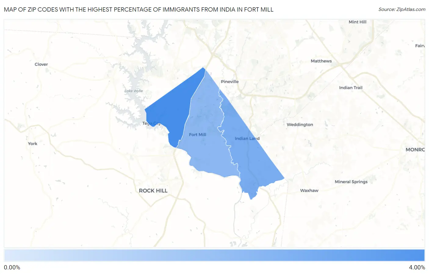 Zip Codes with the Highest Percentage of Immigrants from India in Fort Mill Map