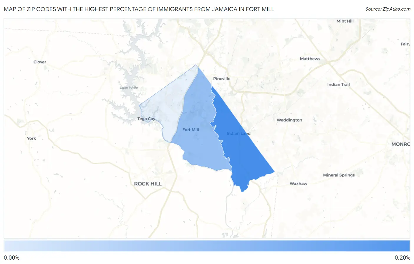 Zip Codes with the Highest Percentage of Immigrants from Jamaica in Fort Mill Map