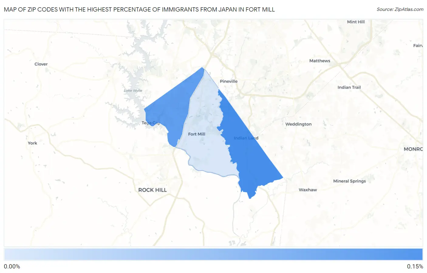 Zip Codes with the Highest Percentage of Immigrants from Japan in Fort Mill Map