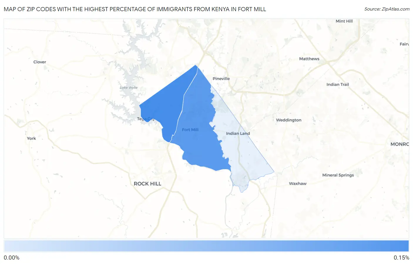 Zip Codes with the Highest Percentage of Immigrants from Kenya in Fort Mill Map