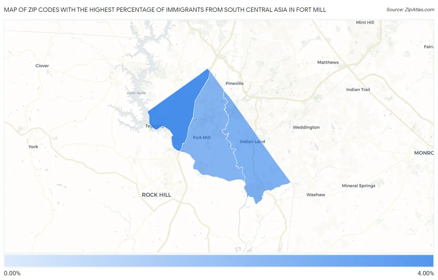 Zip Codes with the Highest Percentage of Immigrants from South Central Asia in Fort Mill Map