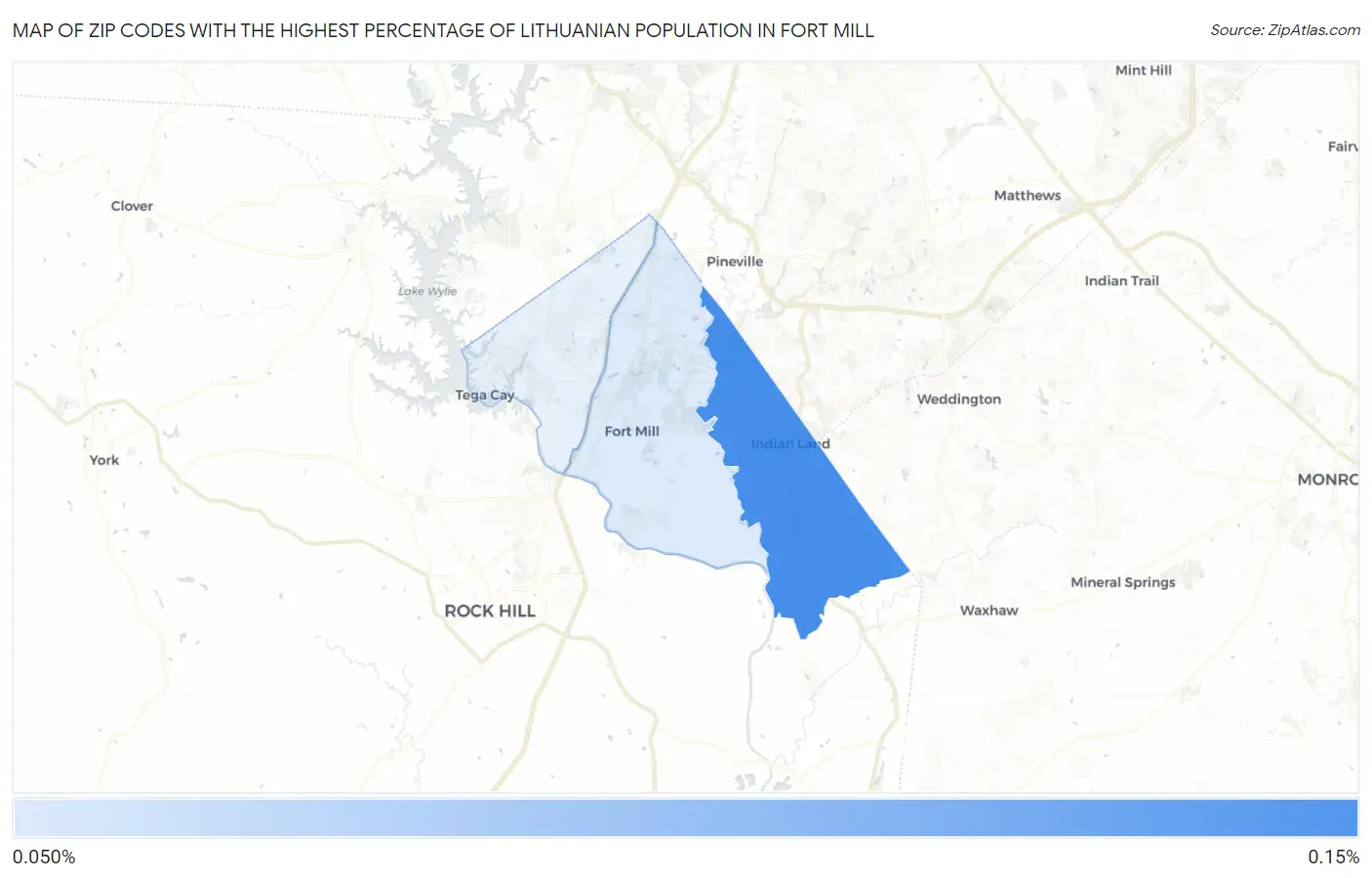 Zip Codes with the Highest Percentage of Lithuanian Population in Fort Mill Map