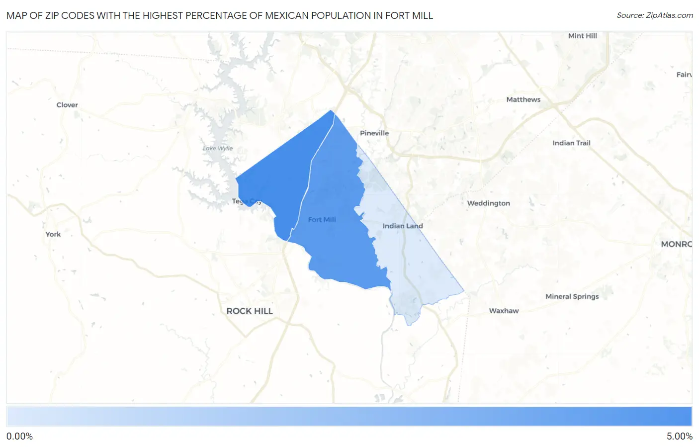 Zip Codes with the Highest Percentage of Mexican Population in Fort Mill Map