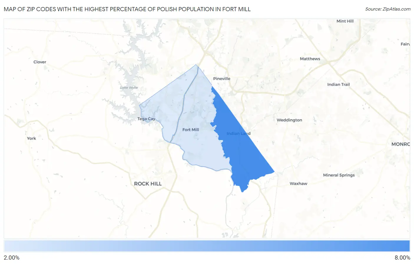 Zip Codes with the Highest Percentage of Polish Population in Fort Mill Map