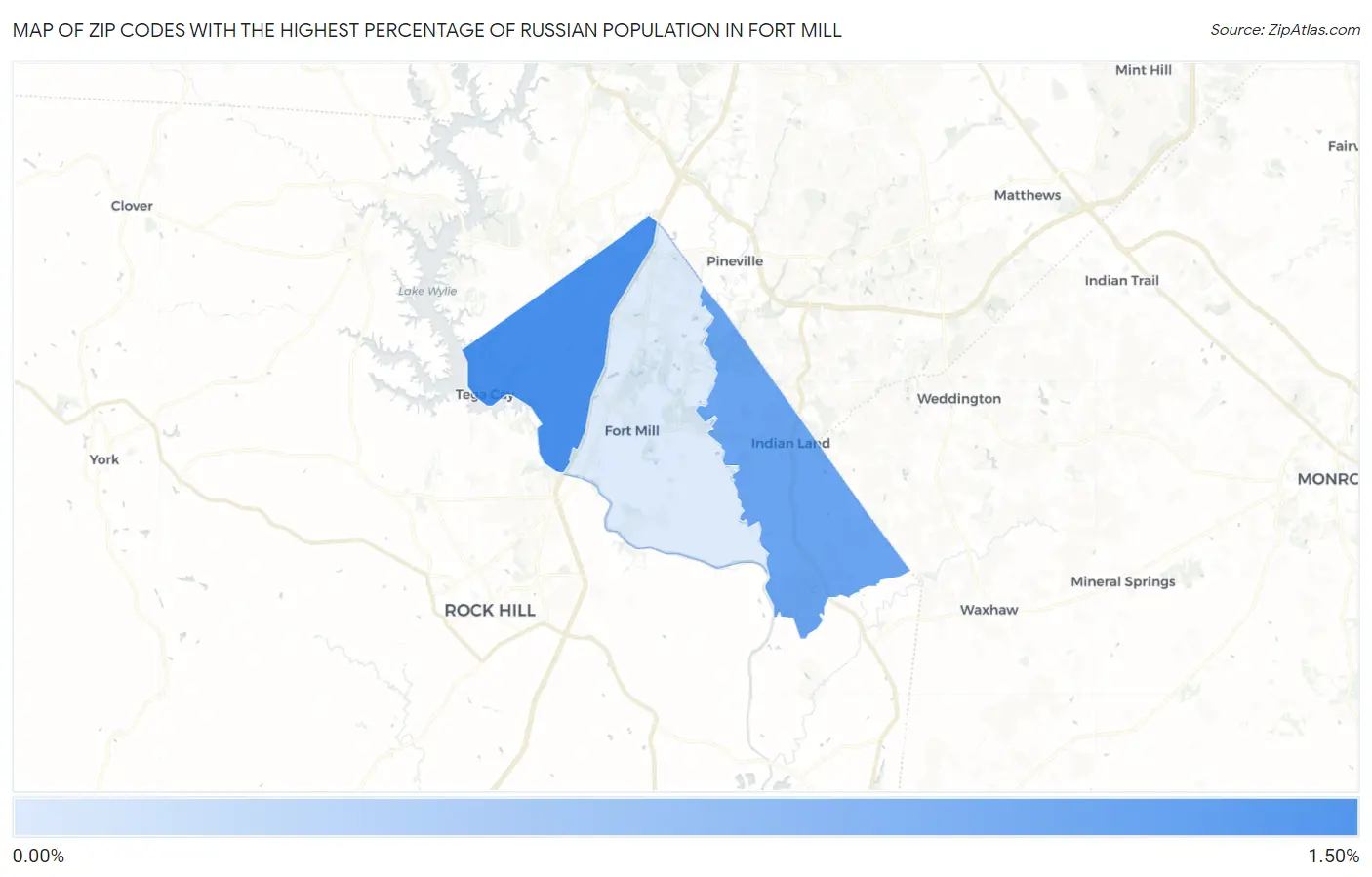 Zip Codes with the Highest Percentage of Russian Population in Fort Mill Map